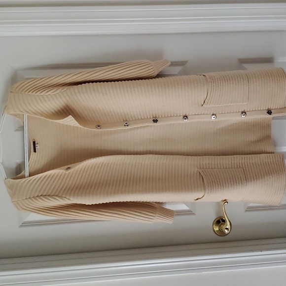Loeffler Randall Beige Merino Wool Knit Cardigan Size S - Picture 2 of 15